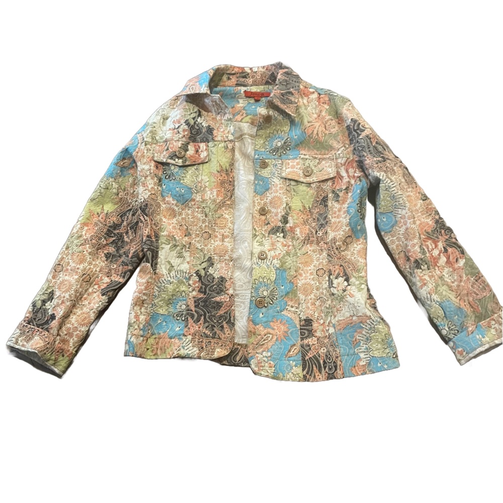 Joni B small women’s Blue and Green Artistic Pattern measurements in pics